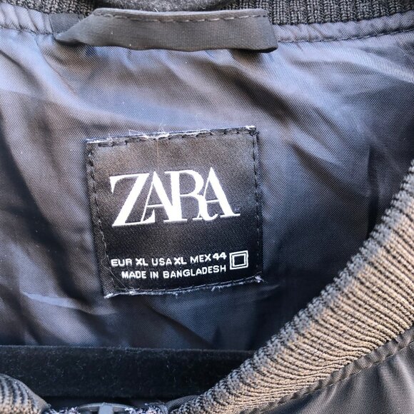 Zara Jacket Mens XL Black Full Zip Long Sleeve Mock Neck Casual Bomber Coat - Picture 5 of 10